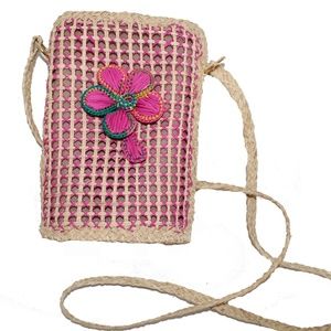 Iraca Palm Handmade Crossbody Bag Pink-Natural